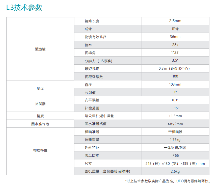 UFO L3 磁阻尼光學水準儀_水準儀_光學水準儀技術參數